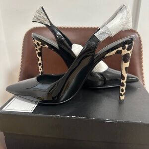 Black Stiletto Heels with Metallic Chain Detail (Giuseppe Zanotti Susie Feline)